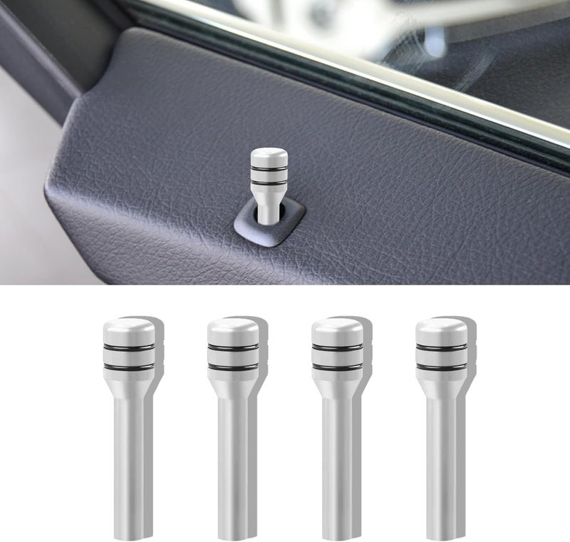 HEVLE 4PCS Car Door Lock Knobs, Vehicle Door Lift Bolt, Aluminum Alloy Doors Lock Cover Decor, 0.47" x 1.93" Automotive Door Lock Switches, Universal Car Accessories Safety Door Lock Pin (Silver) - Image 1